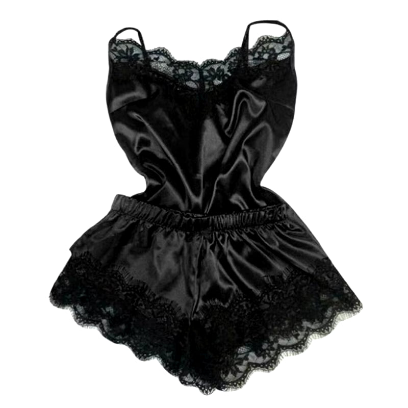 1 Set of Sexy Women'S Pajamas Sleeveless Camisole Pyjamas Lace-Trimmed Satin Camisole Pyjama Set